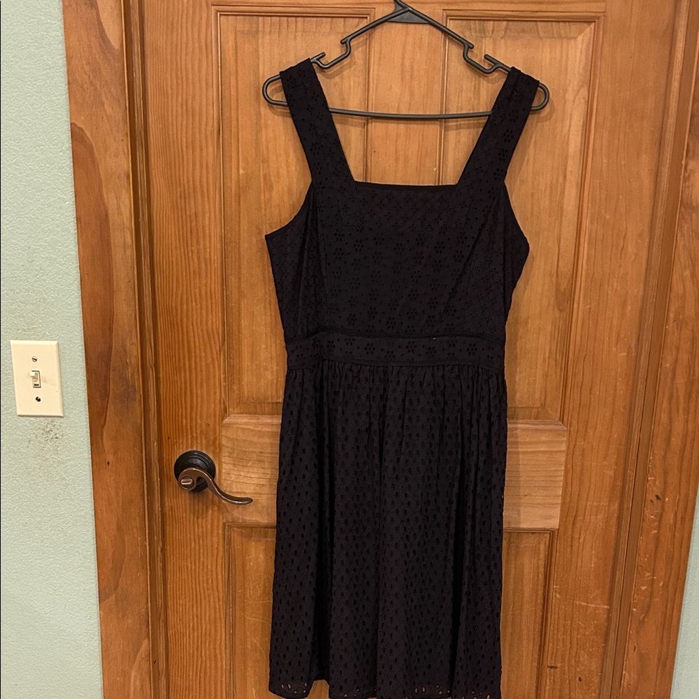 Women’s Black Square-Neck Eyelet Midi Dress